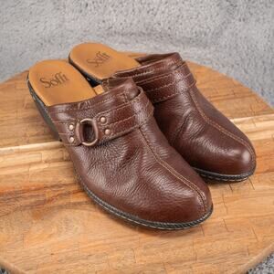 Sofft Women's Aviano Burgundy Brown Leather‎ Slip On Clogs Mules Shoes Size 8 M